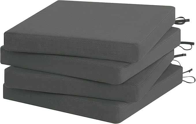Favoyard Outdoor Chair Cushion Set of 4 Rainproof & Color Fade Resistant 19 x 19 x 2 in Square Corner Patio Furniture Cushions with Waterproof Hidden Zipper Attach Ties for Dining Table Chairs Seats