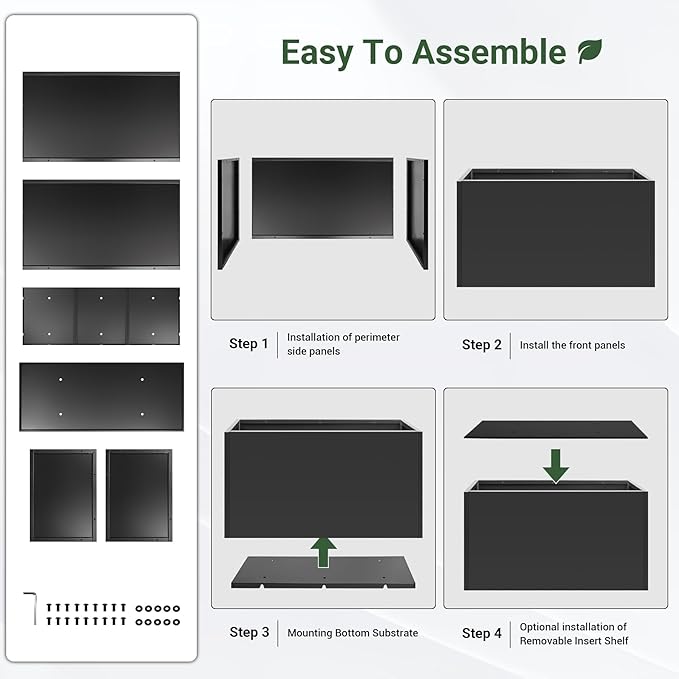 Metal Planter Box 30” x 12” x 16”, Heavy Duty Tall Rectangle Planter Box with with Drainage Holes & Rust-Proof Coating, Modern Outdoor/Indoor Black Planter Box for Porch, Garden, Patio, Yard