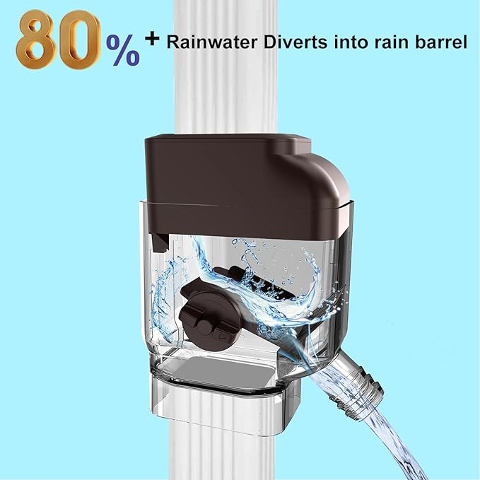 Prestantious Downspout Diverter with Built-in Filter Screen Fits for 2"x3" and 3"x4" Downspout, Rainwater Collection System with Adjustable Valve and 4ft. Hose, Diverts Large Water Flow, Brown