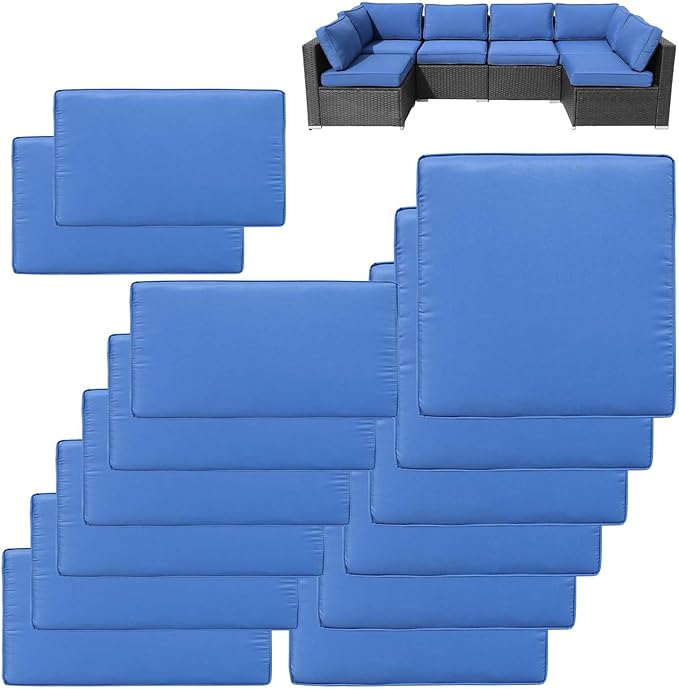 14Pcs Patio Cushion Covers Replacement Splashproof UV-Resistant Inelastic Covers with Zippers, Max Compatible 25.6x25.6x4inch Patio Cushion, for 7 Pcs Outdoor Patio Furniture Sets