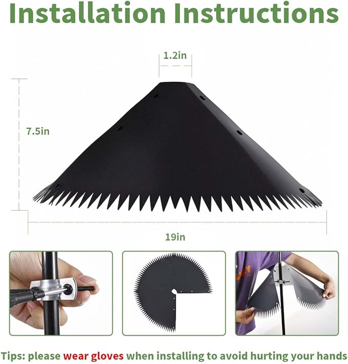 Metal Squirrel Baffle for Bird Feeder Pole, 19" Black Pricked Edge 2025 Outdoor Pole Mount Bird Food Guard Raccoon Baffles for Shepherd Hook, 1 Pack