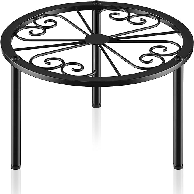 TOSKING Heavy Duty Metal Plant Stand - 9" Round Classic Scroll Pattern, Adjustable Non-Slip Leveling Feet, Rustproof, Decorative Display Shelf for Small to Medium Plants, Indoor/Outdoor, Black (9"Dia x 6.3"H)