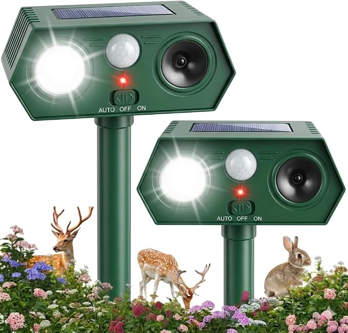 2026 Sonic Fortress Pro Deer Repellent Device for Plants,Solar Ultrasonic Animal Repellent with Motion Sensor&Flash Light,Squirrel Fortress Pro Raccoon,Rabbit Repellent for Vegetables Garden(2 Pack)