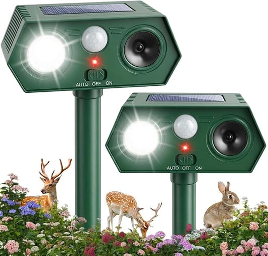 2026 Sonic Fortress Pro Deer Repellent Device for Plants,Solar Ultrasonic Animal Repellent with Motion Sensor&Flash Light,Squirrel Fortress Pro Raccoon,Rabbit Repellent for Vegetables Garden(2 Pack)