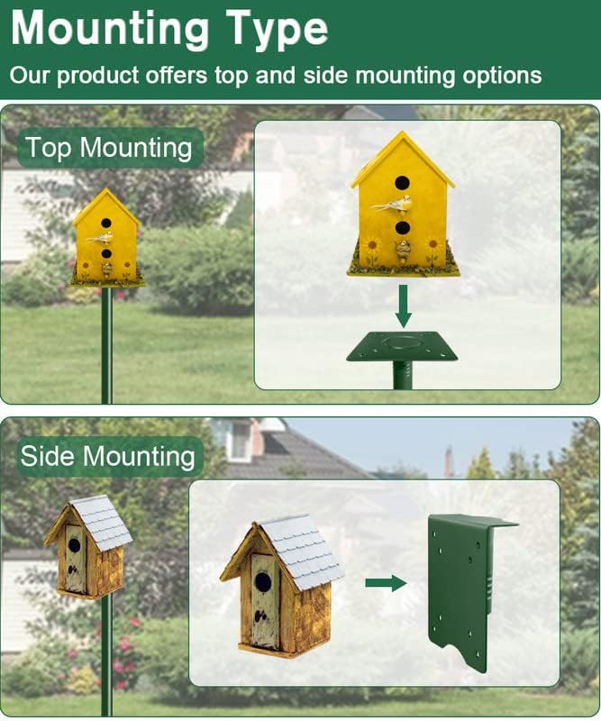 90Inch Heavy Duty Bird House Pole Mount Kit with Frosted, Bird Feeder Pole Kit with 5 Prongs Base and 2 Plates, for Outdoor, Yard, Garden, Green(Birdhouse Not Include)