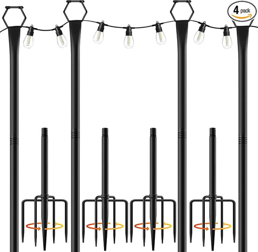 4 Pack String Light Poles for Outside, 9Ft Light Poles for Outdoor String Lights, Adjustable Outdoor String Light Poles with Fork,Metal Fence Post for Patio,Backyard,Deck