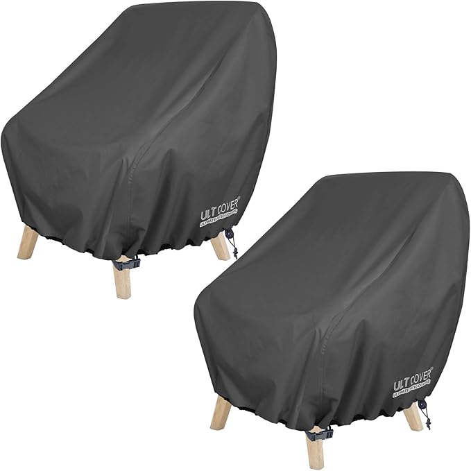 ULTCOVER Waterproof Patio Chair Cover – Outdoor Lounge Deep Seat Single Lawn Chair Cover 2 Pack Fits Up to 28W x 30D x 32H inches, Black