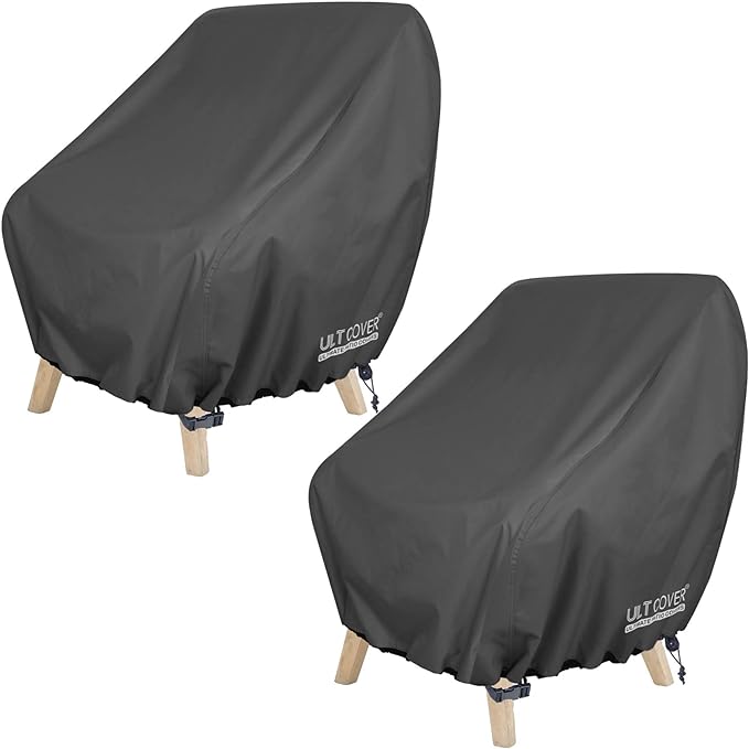 ULTCOVER Waterproof Patio Chair Cover – Outdoor Lounge Deep Seat Single Lawn Chair Cover 2 Pack Fits Up to 35W x 38D x 34H inches, Black