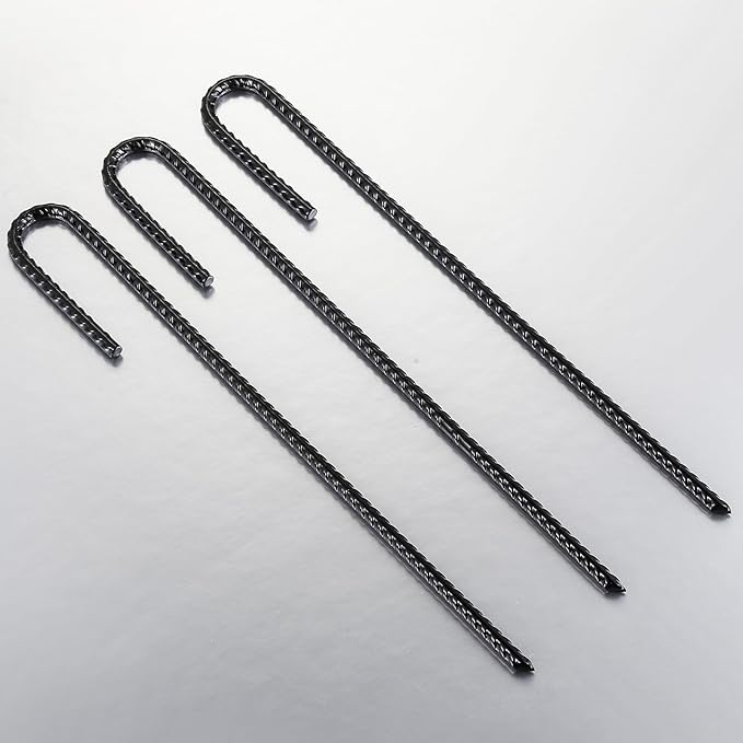 Wensilon Rebar U/J Hook Extra Heavy Duty, 12 inch x 1/4 inch Rust Proof Coated Steel Ground Anchors for Garden, Tent, Trampoline (10pcs, J-Hook)