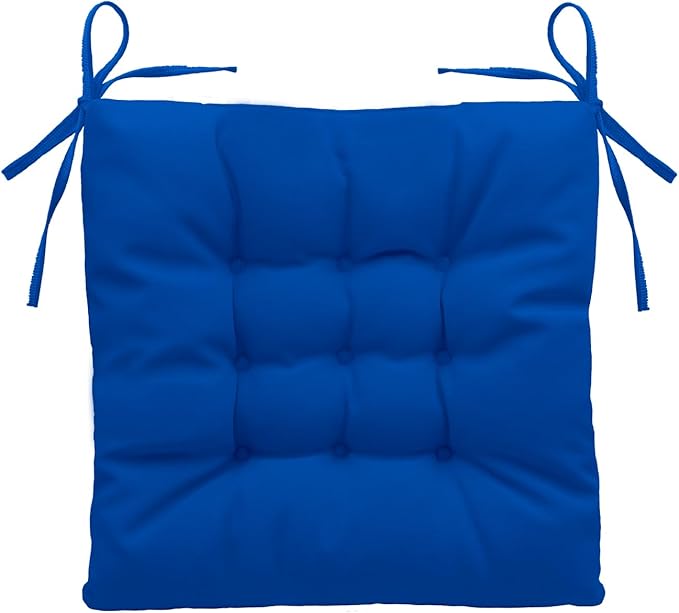 Outdoor Indoor Tufted Chair Cushions, Seat Cushions with Ties, Chair Pads Waterproof for Porch Kitchen Office Garden Royal Blue 16" x 16", Set of 1