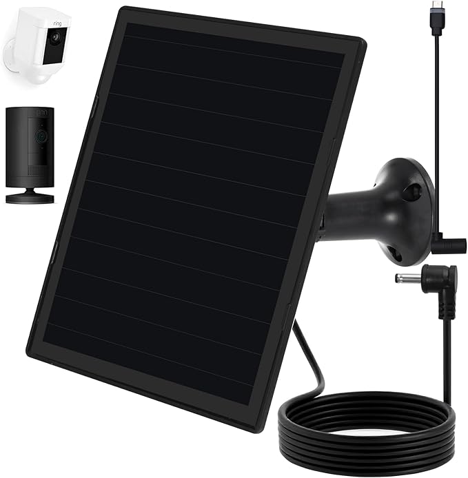 Solar Panel Charger for Ring Camera, Compatible with Ri ng Stick Up Cam Battery, Ring Spotlight Plus/Pro Battery,Waterproof, 5V 6W Fast Charging (Black-1Pack)