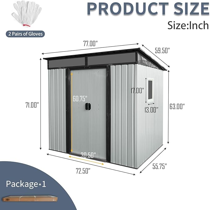 Ball & Cast 6x5 FT Outdoor Metal Storage Shed with Window and Transparent Plate,Waterproof Garden Organizer Tool Housew/Lockable Doors & Ventilation,Shelter Cabinet for Patio,Lawn,White+Black