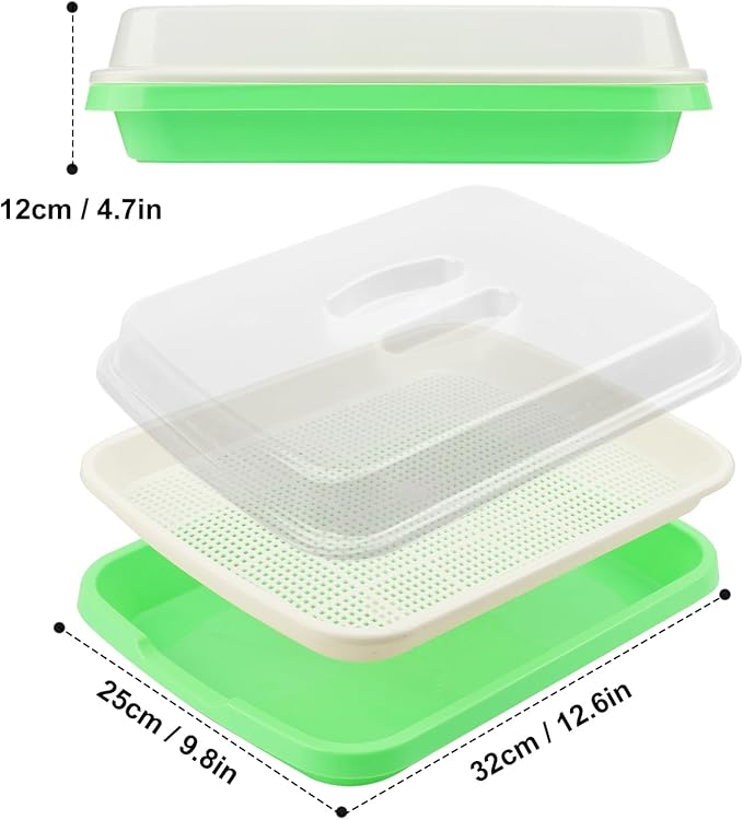 10 Pack 12.6 x 10 x 4.8 inch Microgreens Growing Trays with Lids, BPA-Free Sprouting Trays, Germination Tray for Beans, Wheatgrass & Microgreens, Home, Kitchen & Garden