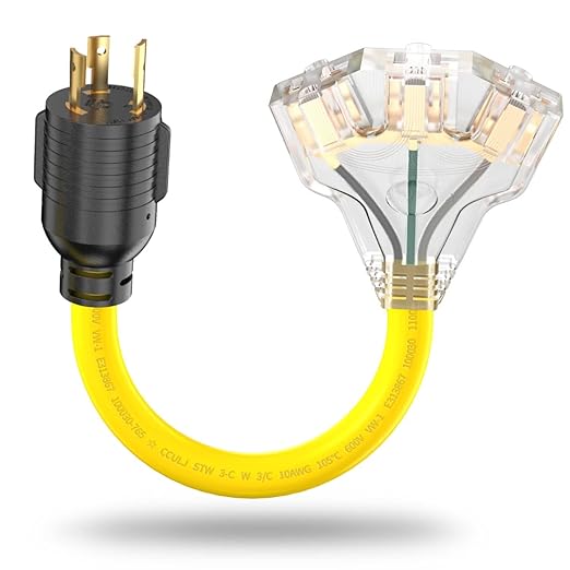 30 Amp 3 Prong Twist Lock to 110 Adapter Cord, Generator Locking Plug NEMA L5-30P to 3X 5-15R 5-20R Outlets