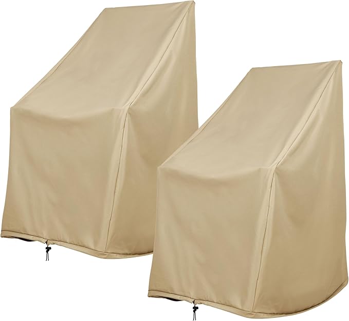 Shine Company Weatherproof Outdoor Rocking Chair Cover Set of 2, 100% Woven Polyester, Elastic Cord with Toggle, Khaki, 2-Pack