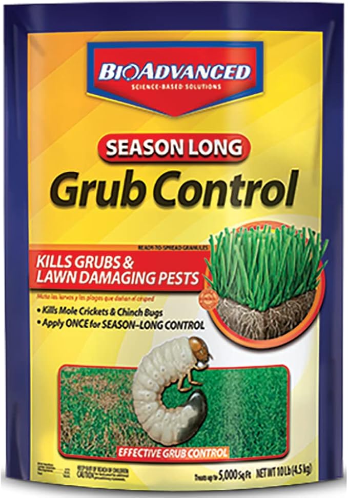 BioAdvanced Season Long Grub Control Granules - Kills Grubs, Mole Crickets, Cinch Bugs, and More - Creates Protective Zone - 10 lb Bag