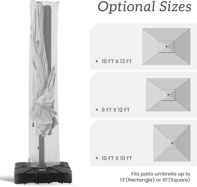 Patio Umbrella Cover Waterproof UV Resistant Outdoor Cantilever Umbrella Covers with Zipper and Rod, Foggy Grey