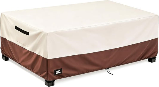 Patio Coffee Table Cover,48Wx28Dx16H Inches 100% Waterproof Heavy Duty Outdoor Rectangular Side Table Cover,Beige&Brown Modern Style Outdoor Furniture Covers