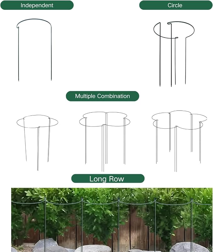 24in Tall Heavy-Duty Plant Support Stakes, 6 Pack Adjustable Peony Cages & Supports for Outdoor Plants, Large Garden Plant Stakes for Peony, Tomato