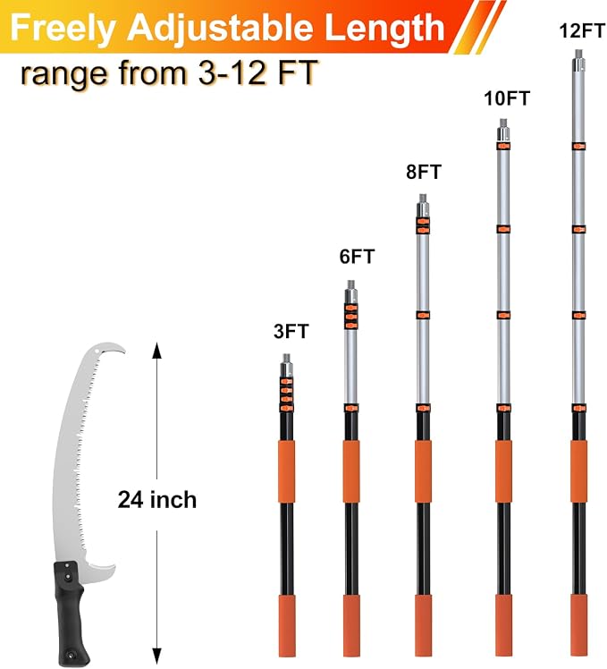 LAANPOLE 20FT Pole Saw, Telescoping Tree Trimmer with 3-12FT Extension Pole, Manual Branches Pruner for Backyard