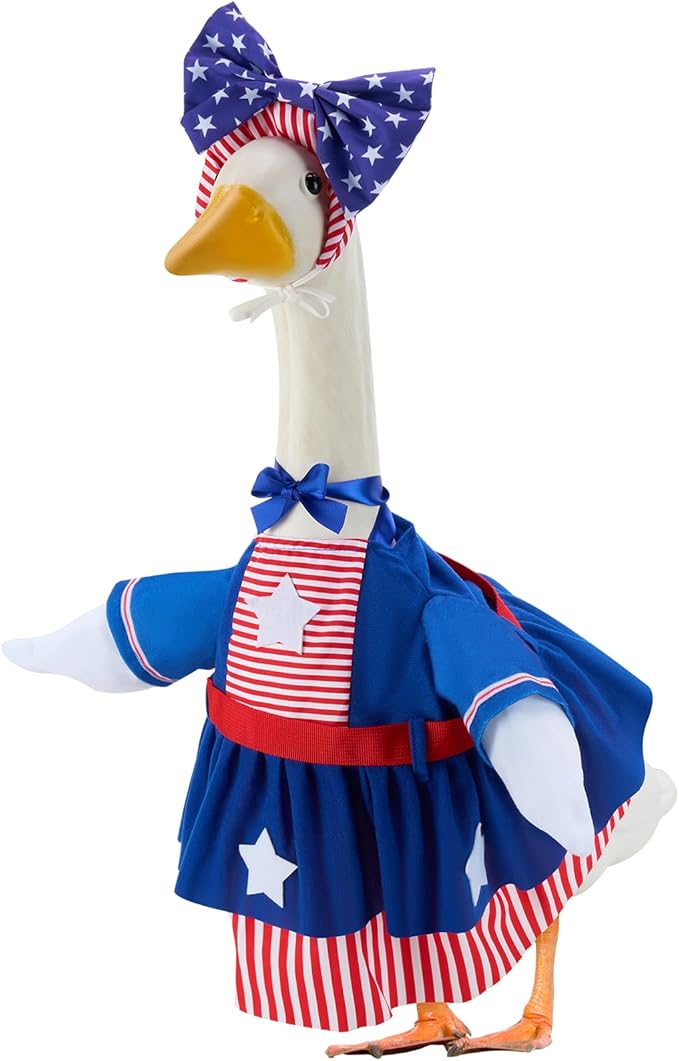 Patriotic Porch Goose Outfits for 23 Inch Lawn Statue, 4th of July Costume for Plastic/Cement Statue, Spring Sculpture Clothes for Garden Patio USA 250th Anniversary Decoration