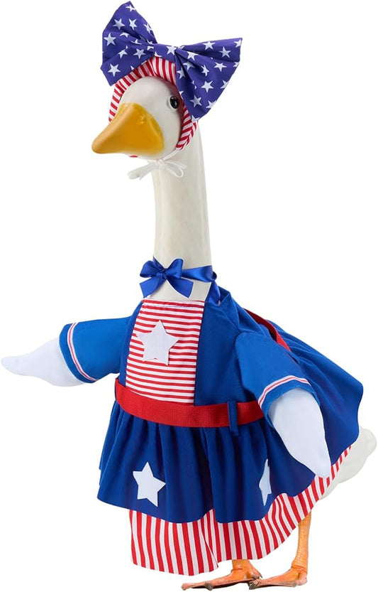 Patriotic Porch Goose Outfits for 23 Inch Lawn Statue, 4th of July Costume for Plastic/Cement Statue, Spring Sculpture Clothes for Garden Patio USA 250th Anniversary Decoration