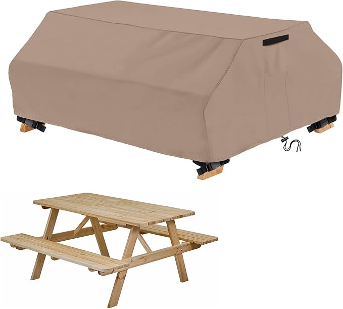 STARTWO Waterproof Picnic Table Cover Outdoor Patio Table Bench Covers for Picnic Table Bench Set Windproof (8Ft-96in（Brown）)