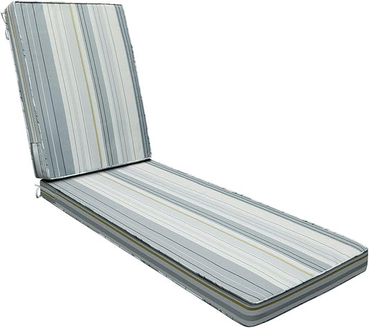 AAAAAcessories Outdoor Chaise Lounge Cushions, Fade-Resistant, Waterproof Patio Furniture Replacement Cushions, 74" x 23" x 3", Ash Blue Harbor Stripe