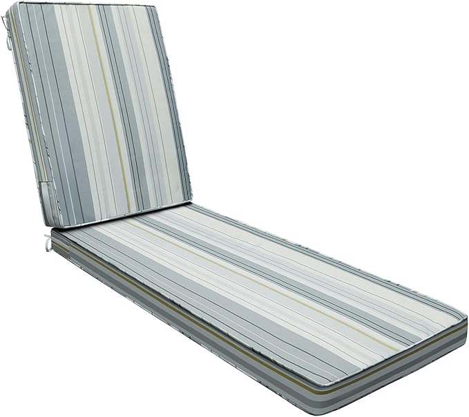 AAAAAcessories Outdoor Chaise Lounge Cushions, Fade-Resistant, Waterproof Patio Furniture Replacement Cushions, 78" x 25" x 3", Ash Blue Harbor Stripe