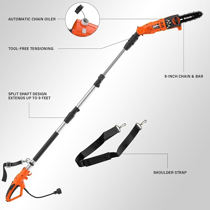 MAXLANDER 8-Inch Electric Pole Saw Corded - 6 Amp Pole Saws for Tree Trimming, 15-Feet MAX Reach Pole Saw, 31ft/s Cutting Speed - Easy Tree Trimming & Tool-Free Setup
