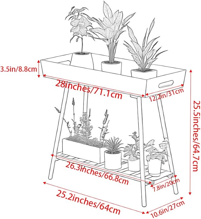 2-Tier Aluminum Plant Stand Indoor Outdoor with Built-in Handles, Anti-Fall Top Storage Box, Heavy Duty Multi-Use Plant Rack & Display Shelf for Patio Garden Lawn Balcony Living Room