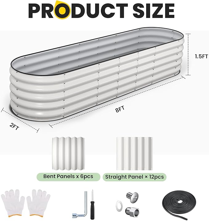 Pattiumo Galvanized Raised Garden Bed 8×2×1.5 FT, Round Metal Raised Garden Bed Outdoor Planter Box with Open Bottom, Rust-Resistant Steel Garden Bed for Vegetables Herbs Flowers, Easy Assembly