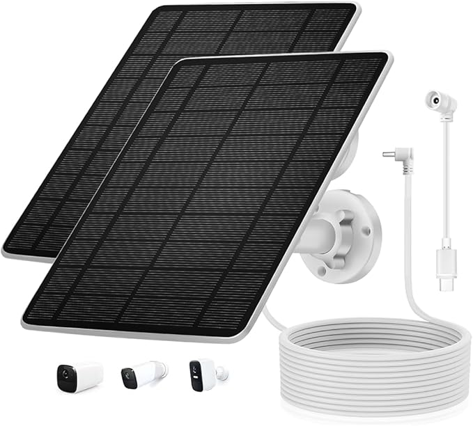 Solar Panel 5W Compatible Camera Essential 2K Outdoor(2nd Gen) Essential Spotlight Camera, for Spotlight Cam Plus/Pro, 13ft Cable IP66 Waterproof with Type-C to DC Adapter -2Pack