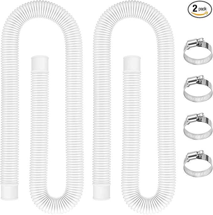 Pool Hoses for Above Ground Pools 1.5" Diameter x 59" Long, 2 Pack 1.5 Inch Above Ground Pool Hose Replacement Compatible with Intex Coleman Surface Skimmer, Filter Pump Hose, with 4 Metal Clamps