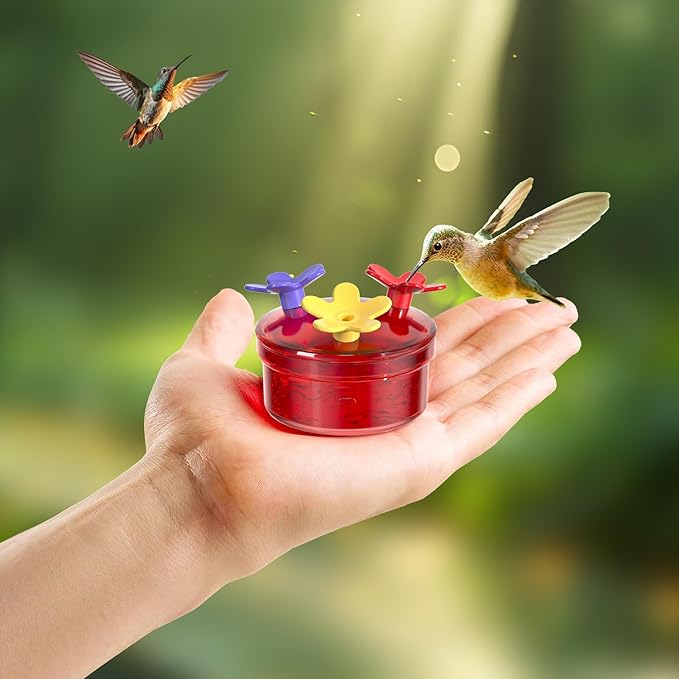 Dreamdrawer 2 Pack Window Hummingbird Feeder, Small Hummingbird Feeder for Outdoors with Strong Suction Cup - Metal Base & 6 Feeding Ports, Easy to Clean and Refill, Pink