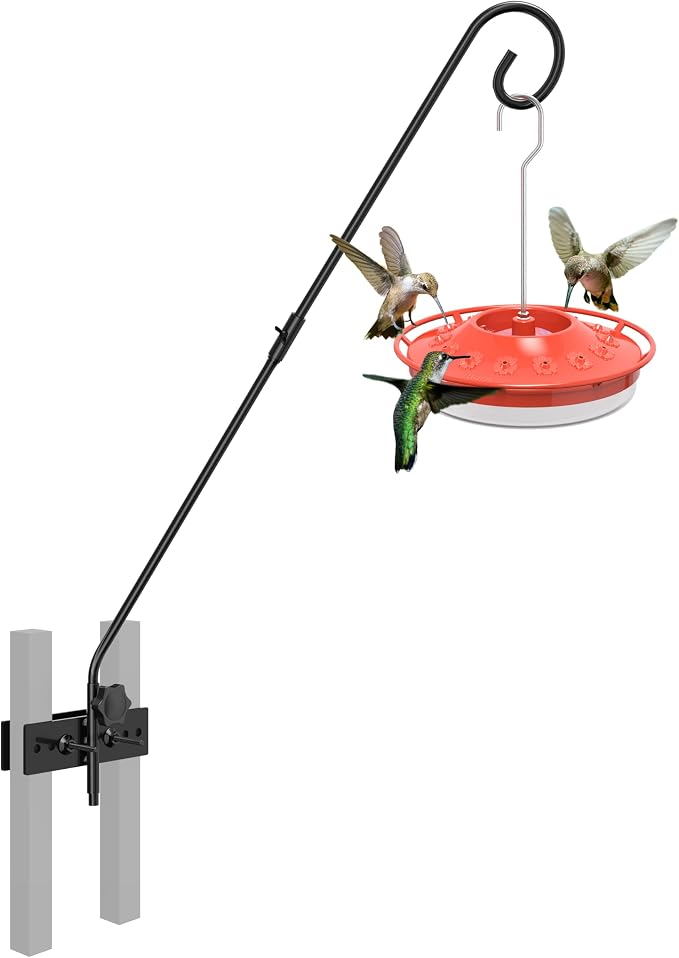 iBorn Fence Deck Hook 28 Inch Railing 180 Degree Rotary 1 Pack + Red Hummingbird Feeder with 14 Bee Guard Ports,13 OZ,2-Pack
