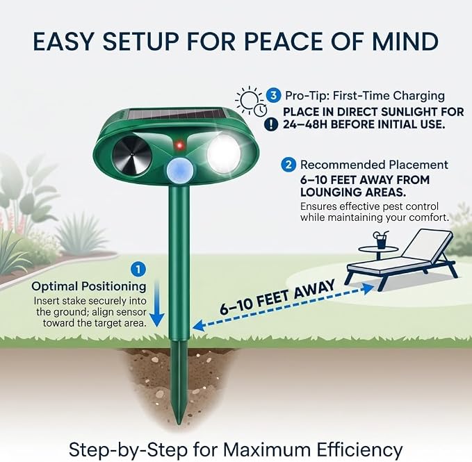 4Pack Upgraded Ultrasonic Deer Repellent for Plants Solar Animal Repellent Outdoor with Motion Sensor Strobe Light for Rabbit Cat Deterrent Raccoon Squirrel Fortress Pro Keep Deer Out of Yard Garden