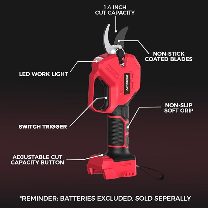 Electric Pruning Shears for Milwaukee M18 Battery, Brushless Cordless Branch Cutter Pruner with 1.4 inch Cut Capacity for Tree trimming, Shrubs, Gardening - 1 YEAR REPLACEMENT WARRANTY