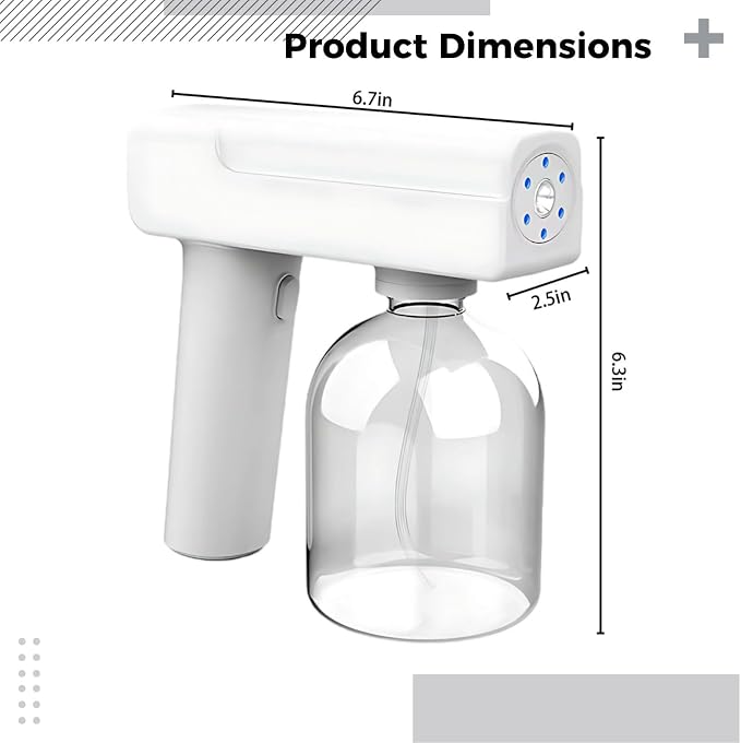 Nano Alcohol Spray Gun, Portable Cordless Fogger, 10.1 Oz Tank, With Blue Light, 6.6-8.2 Ft Spray Range, Rechargeable