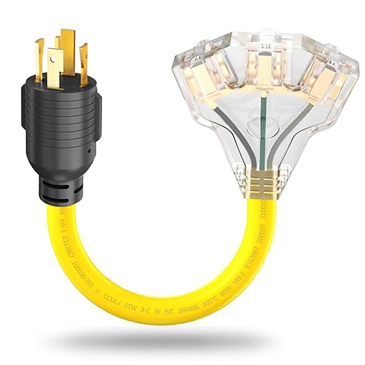 30 Amp 4 Prong Twist Lock to 110 Adapter Cord, Generator Locking Plug NEMA L14-30P to 5-15R 5-20R Household Tri-outlets