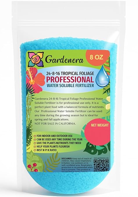 Premium 24-8-16 All Purpose Water Solubable Fertilizer for All Plants by Gardenera - Ideal for Flowers, Plants, Vegetables, Trees, Shrubs, Lawns and Houseplants [8 OZ]