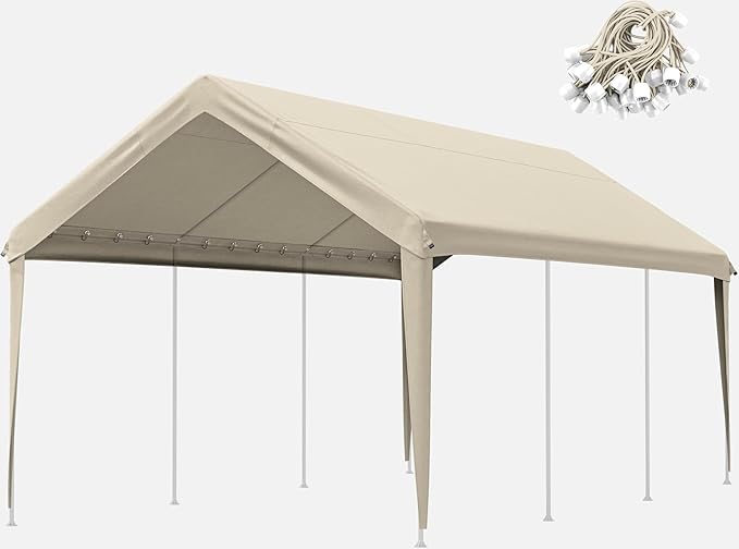 10 X 20 Ft Canopy Replacement Cover Heavy Duty Waterproof UV & Tear Resistant Car Tarp Canopy Tent Garage Top Shelter Oxford Cover with Ball Bungees (Frame is Not Included)