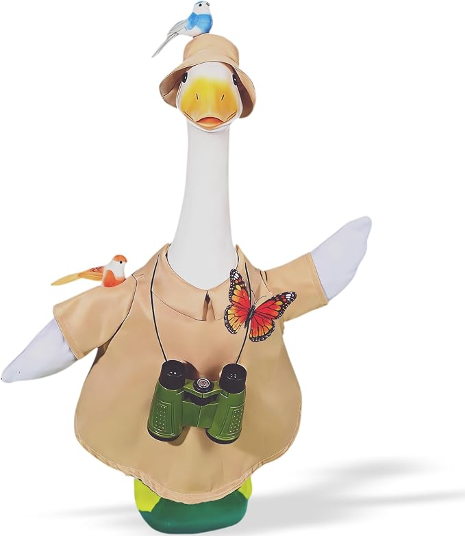 Spring Porch Goose Bird Watching Outfit Set – 5-Piece Costume & Accessories for 20-23" Standard Goose Statue, Whimsical Outdoor Lawn Decoration for Garden, Patio, Yard, Gift for Bird Lovers