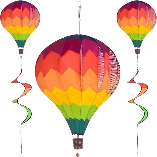 2Pack Multicolor Hot Air Balloon Rainbow Wind Spinner Garden Decor, 59" H x 12" W, Nylon, UV & Weather Resistant, Fully Collapsible