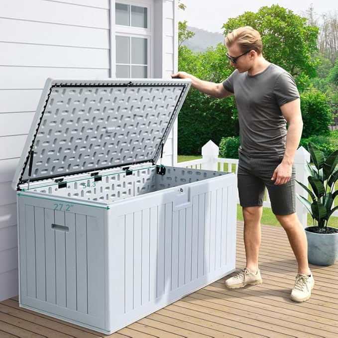 YITAHOME XL 150 Gallon Large Deck Box,Outdoor Storage for Patio Furniture Cushions,Garden Tools,Waterproof,Lockable (White)