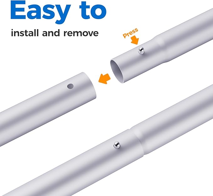 Mowend 10.5 Foot Aluminum Telescopic Swimming Pool Pole - 8 Adjustable Connecting Sections, Expandable Step-Up Length - Attach Connect Skimmer Nets, Rakes, Brushes, Vacuum Heads, Maintenance
