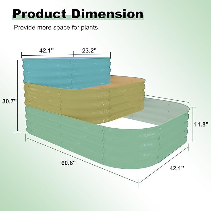 Galvanized Raised Garden Bed Kit – 61x42x31 in Oval Outdoor Planter Box for Vegetables, Herbs & Flowers, Modular 3 in-1 Design, Open Base, Ground-Connected Raised Beds for Gardening, Green
