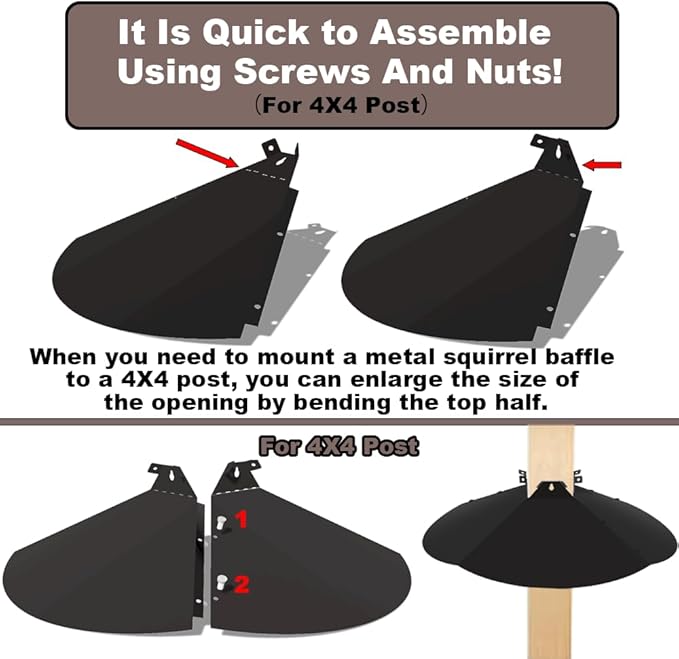 24 Inch Metal Squirrel Baffle,Adjustable Opening Size, for Up to 4x4 Wide Wooden Post,Squirrel Baffle for Bird Feeders Without Removing Bird Feeder Poles Or Shepherd's Hooks.Deep Black 1Pack