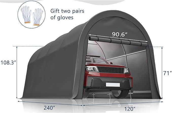 10x20 FT Anti-Snow Carport, Heavy-Duty Portable Garage with Steel Frame & Vented Roof, Removable Double-Zipper Door, Waterproof Outdoor Storage Shelter for Trucks, Boat, Easy Assembly, Grey