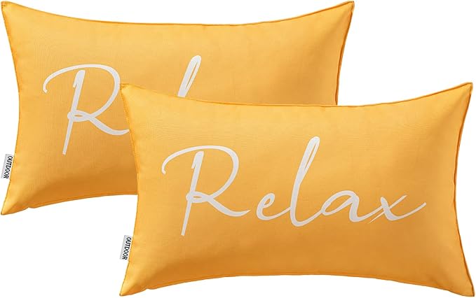 MIULEE Outdoor Waterproof Throw Pillow Covers Set of 2 Spring Relax Decorative Outdoor Rectangular Pillowcases for Chair Patio Garden Couch Tent Balcony Sofa Yellow 12x20 Inch
